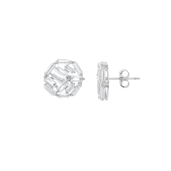 Baguette Mosaic CZ Round Studs